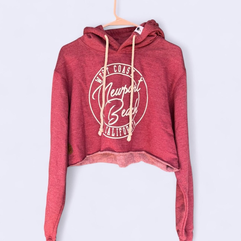 Pop Surf Newport Beach Cropped Hoodie West Coast Graphic Pink Size L